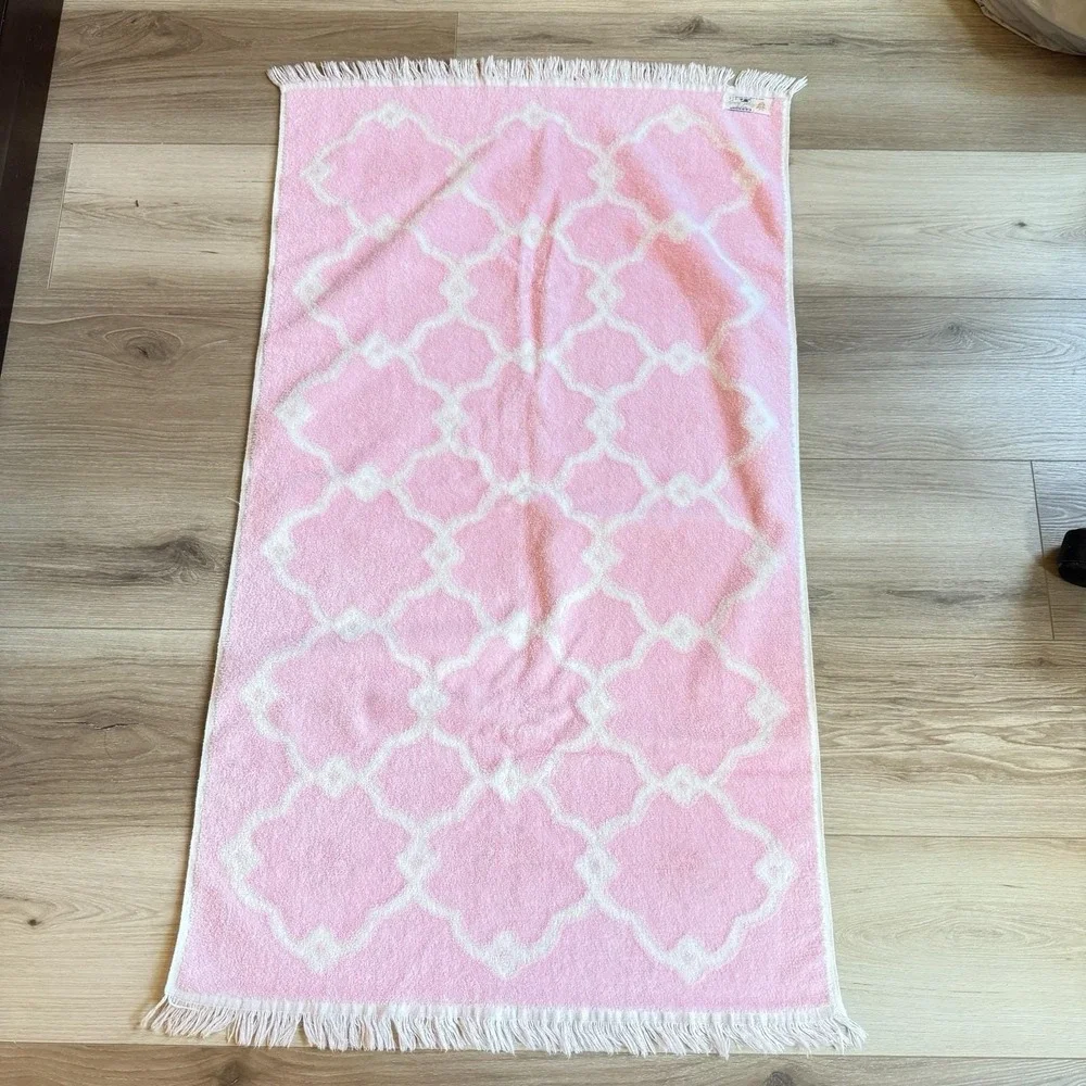 Cannon Pink Floral Bath Towel Vintage Cotton Fringe Lattice Pattern 25x40